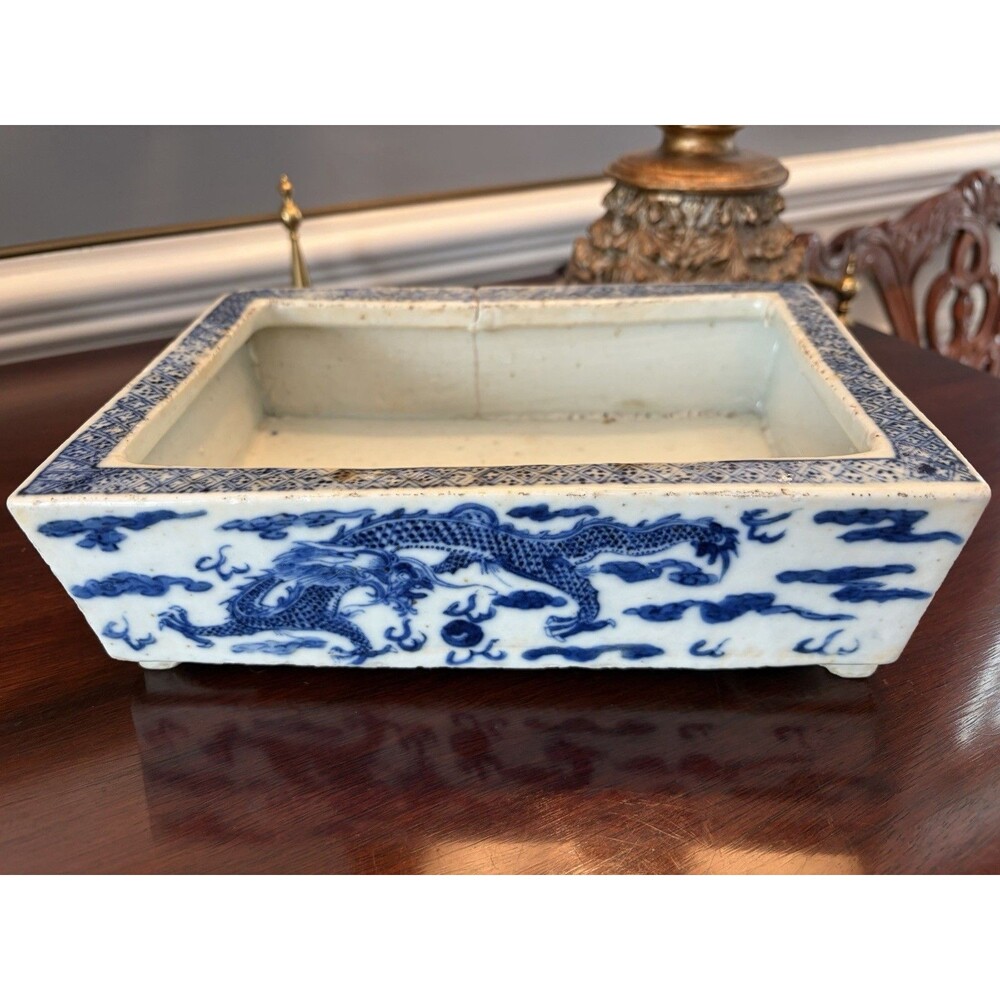 Antique Qing Dynasty Chinese Tulip Bulb Bonsai Planter Jingdezhen Kilns Dragon